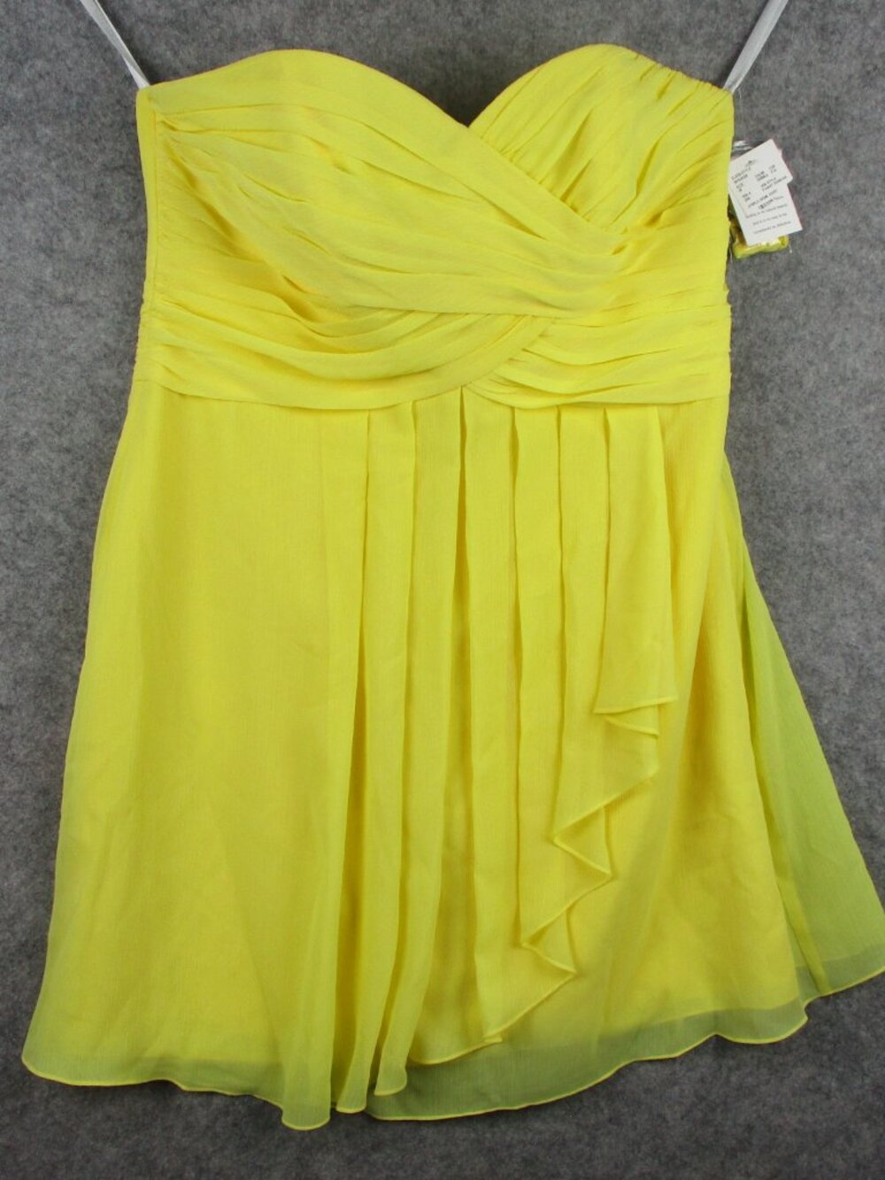 David’s Bridal Mini Dress Women 16 Yellow Strapless Chiffon Crossover Bodice Ne